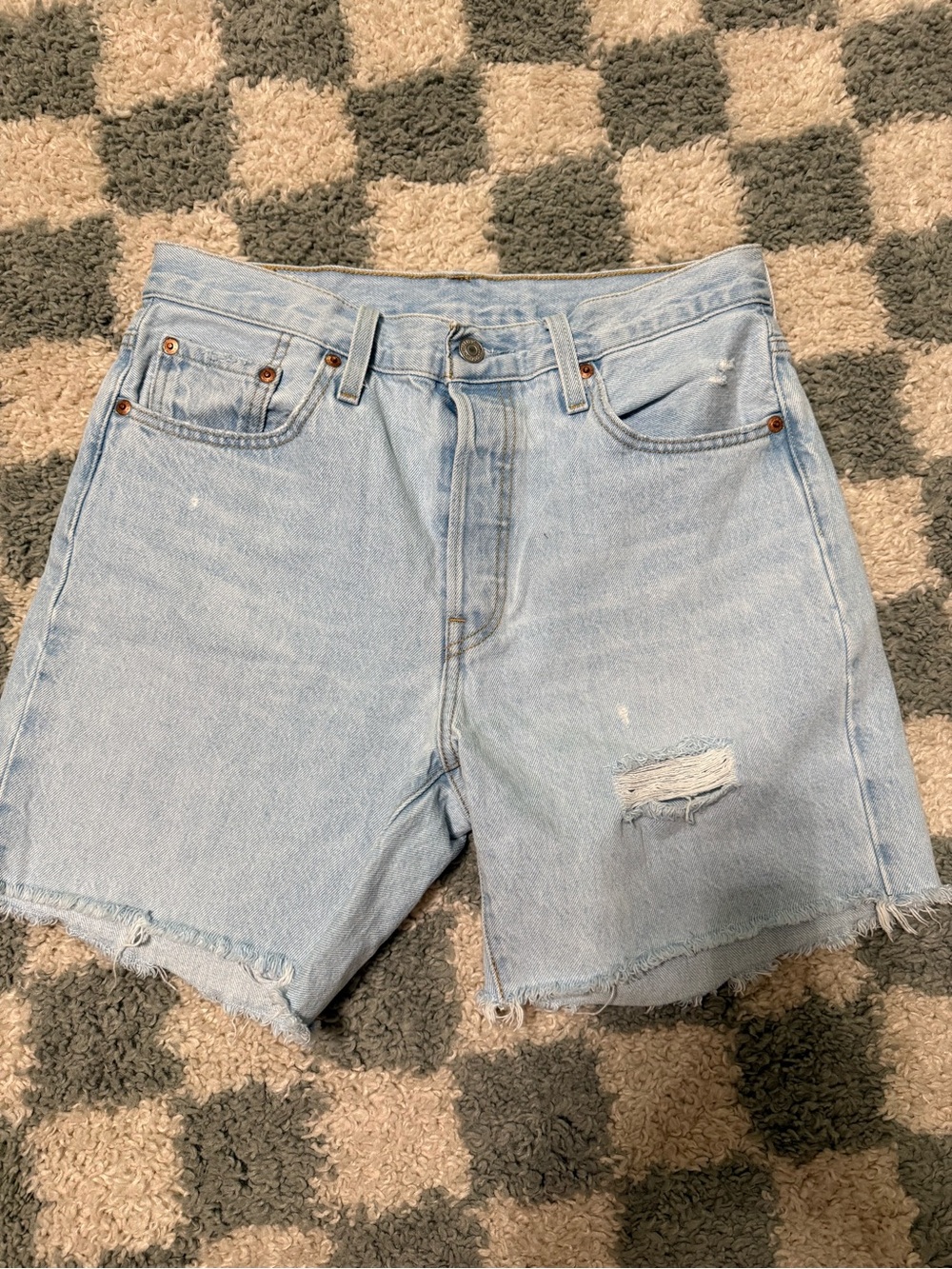Levi's 501 Shorts Cutoff Distressed Denim Shorts Button Fly Medium Wash Size 29